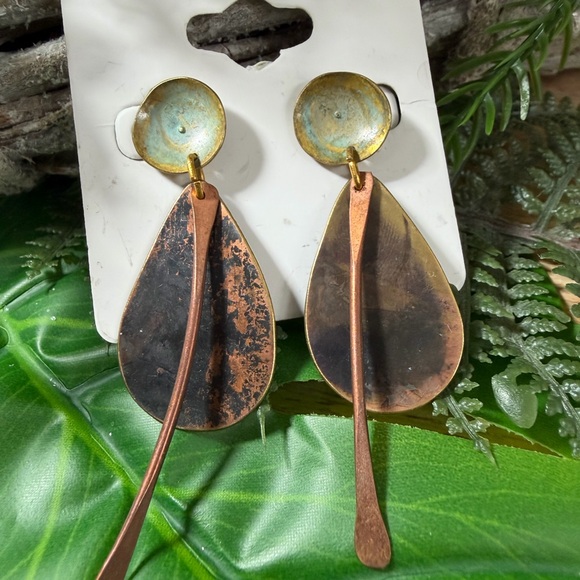 Artistic Copper and Brass Teardrop Earrings - Picture 3 of 9